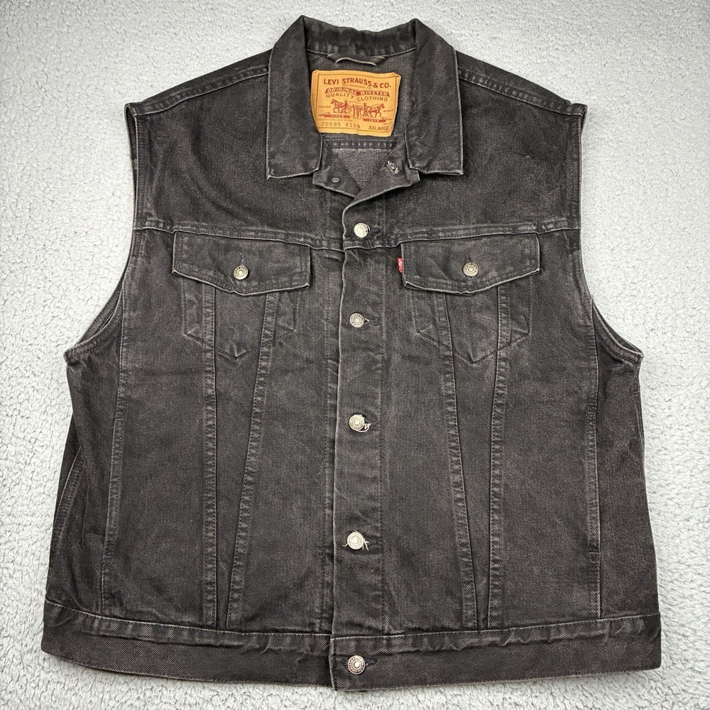 Vintage 90s Levi's 70595-4159 Black Denim Trucker Vest Men's XXL